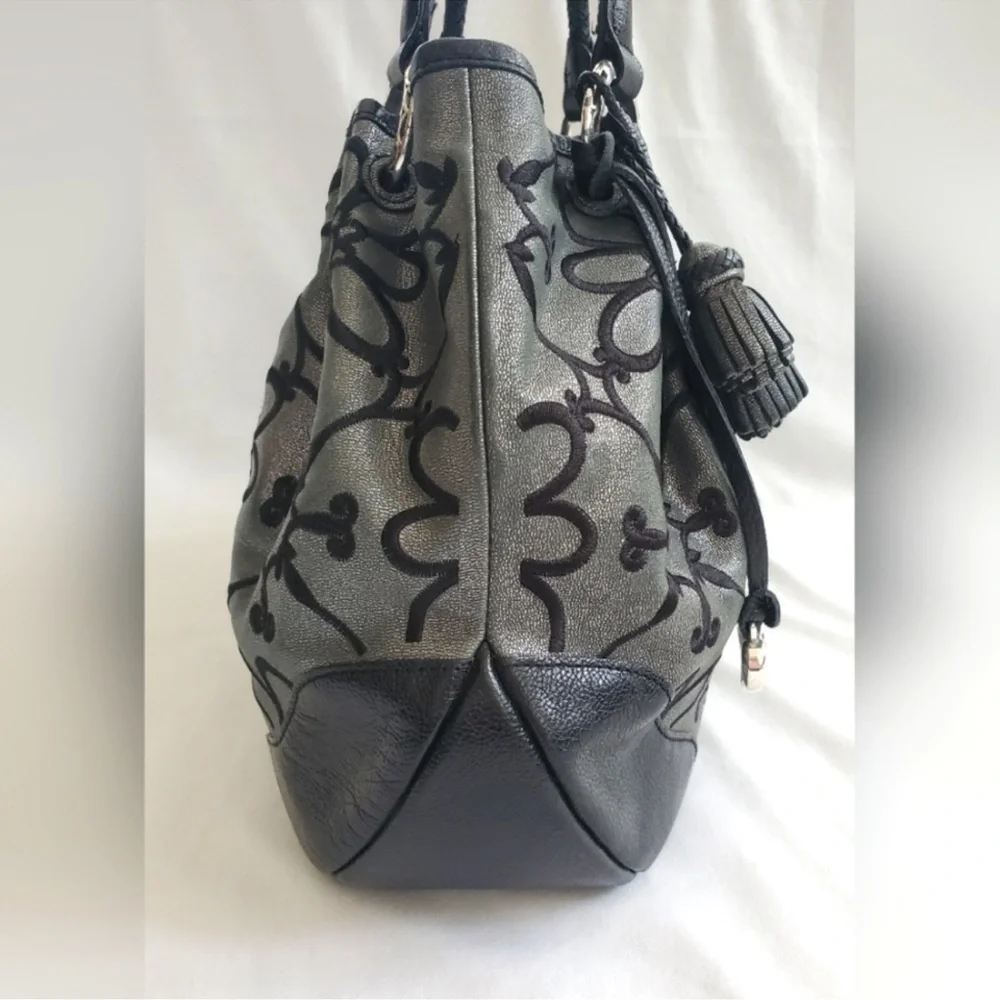 Brighton Valencia Gunmetal Pewter Floral Hobo Shoulder Handbag